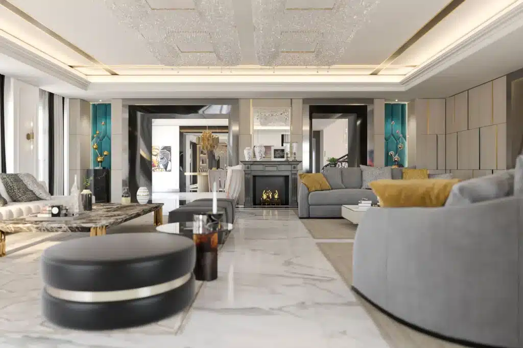 Contemporary interior with natural materials and advanced lighting design